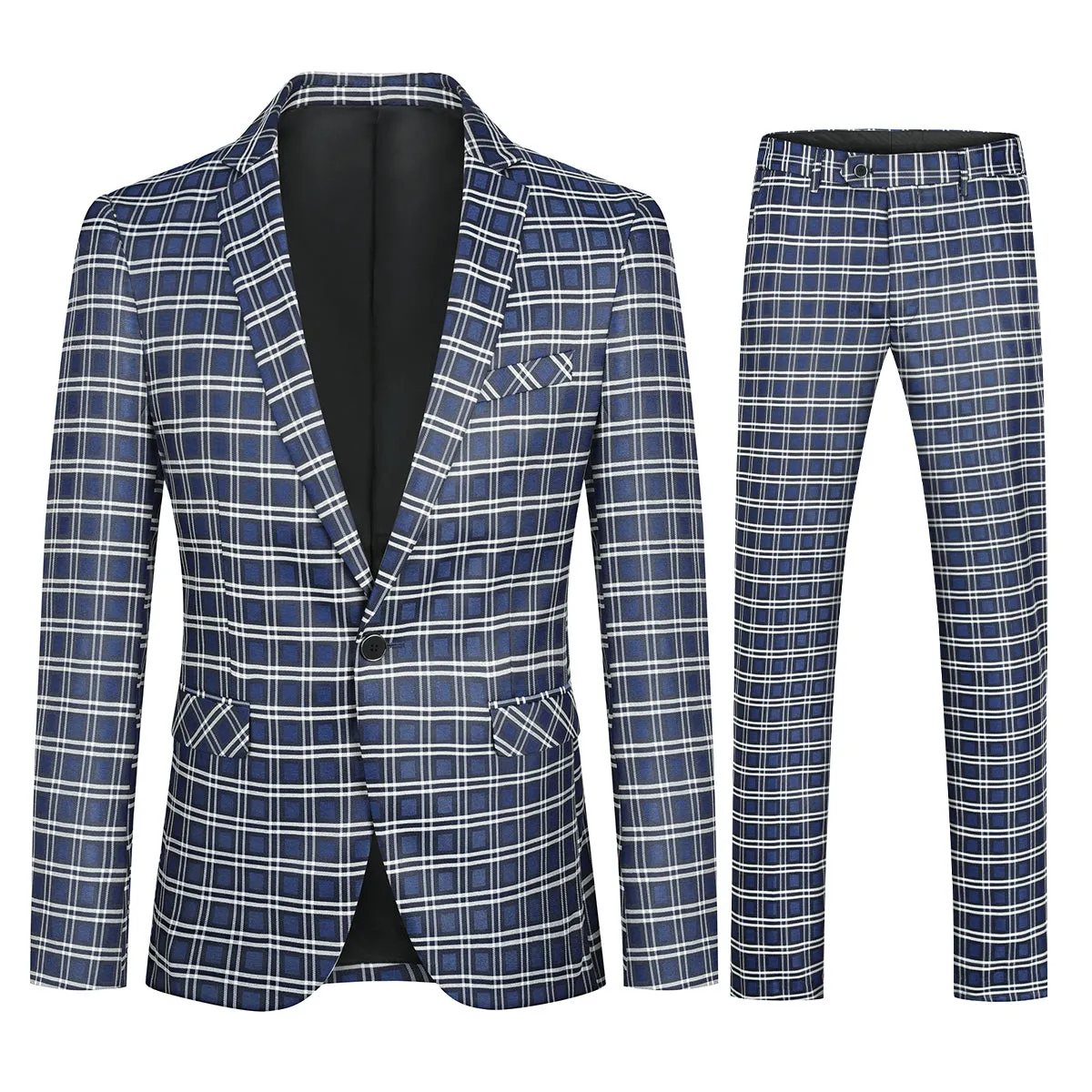 2 Pcs Men Suit Set Wedding Groom Autumn Retro Plaid Slim Fit One Button Business Formal Suits Male Blazer Trousers