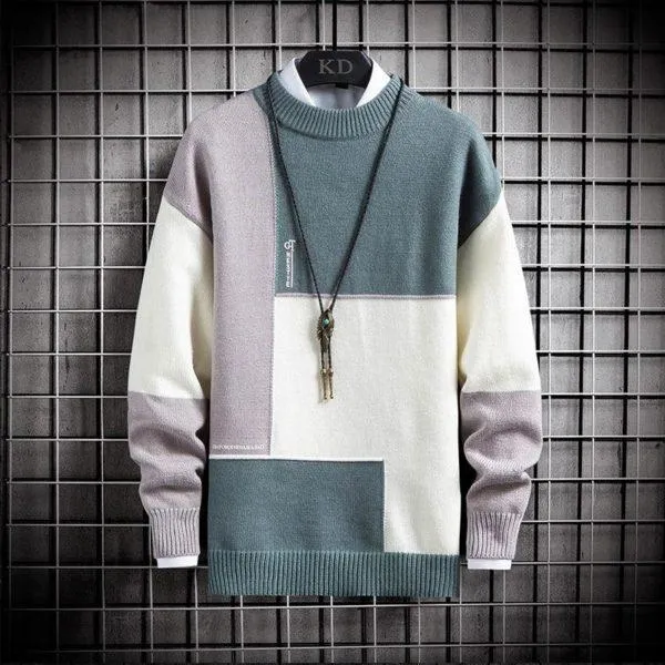 2021 Spring Autumn Patchwork Jumper Mens Sweater