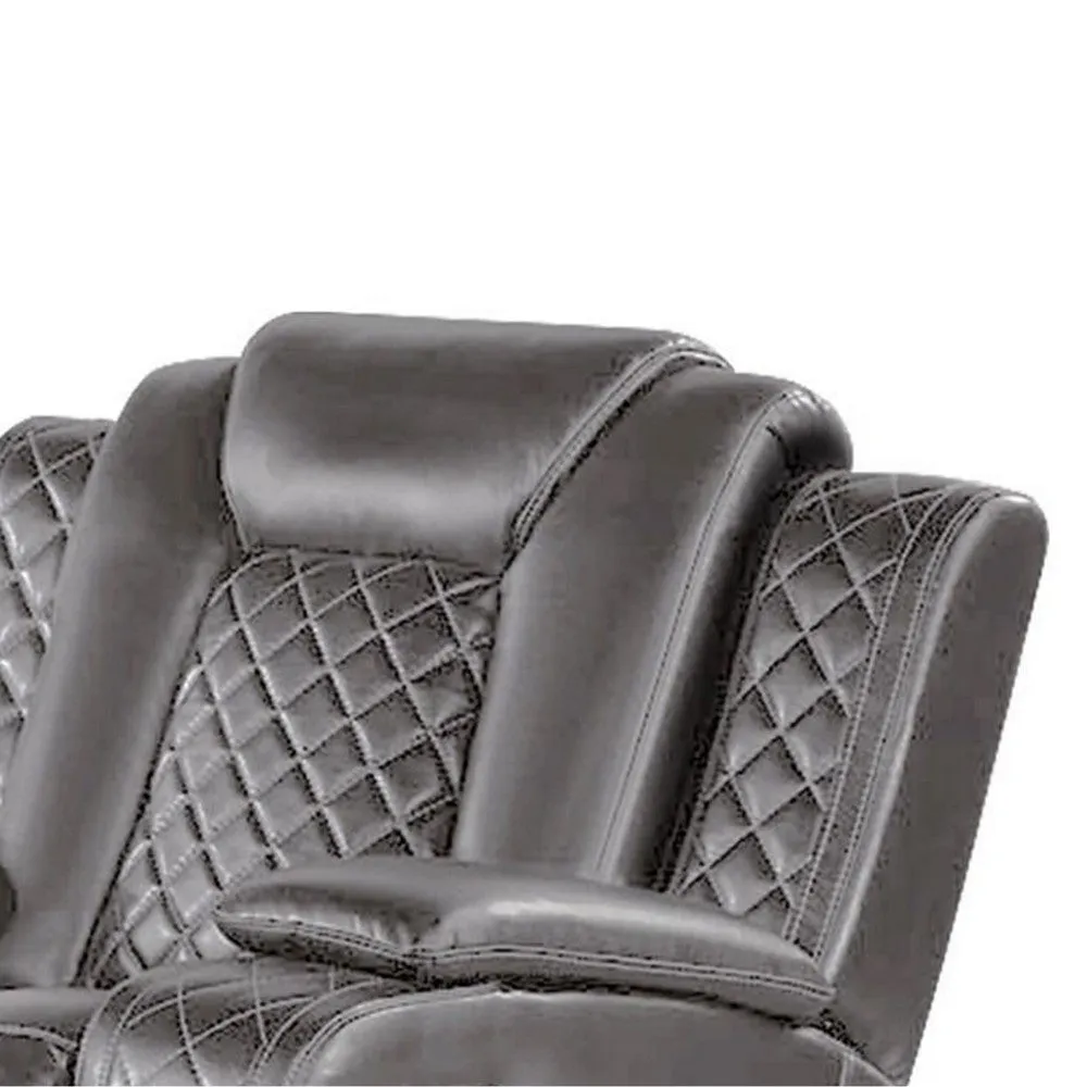 Aile 37 Inch Modern Power Recliner Chair, Gray Faux Leather Upholstery
 By Casagear Home