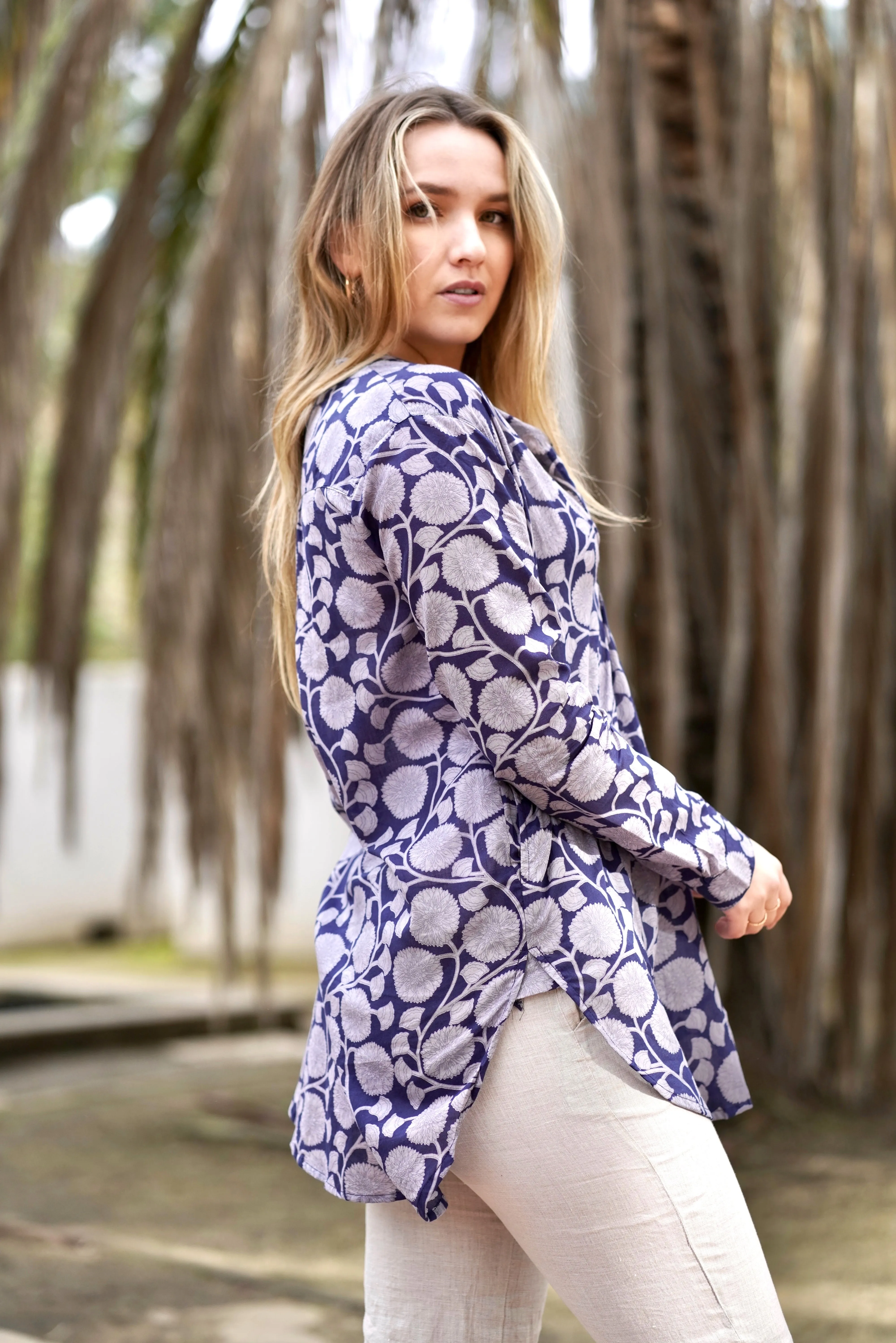 Anoushka Printed Top Navy Grey