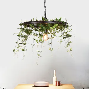 Black Metal Farmhouse Hanging Lamp Kit - 12.5"/15" W 1-Head Pendant Light with Plant Deco for Restaurants