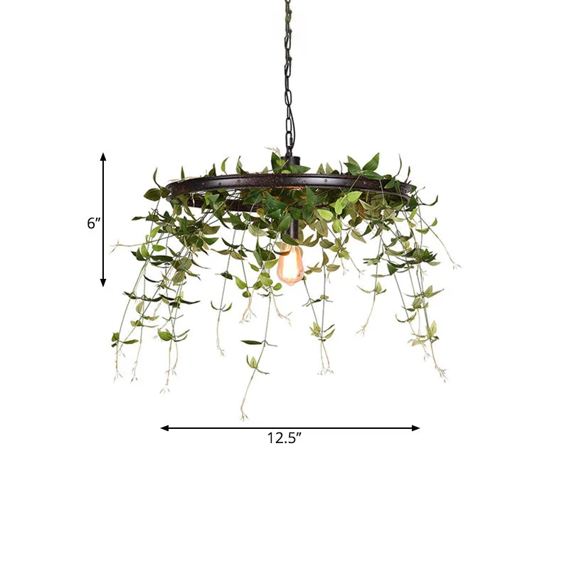 Black Metal Farmhouse Hanging Lamp Kit - 12.5"/15" W 1-Head Pendant Light with Plant Deco for Restaurants