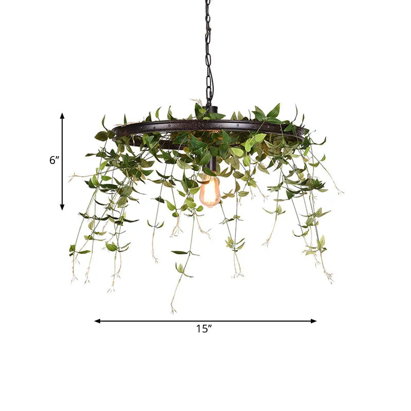 Black Metal Farmhouse Hanging Lamp Kit - 12.5"/15" W 1-Head Pendant Light with Plant Deco for Restaurants