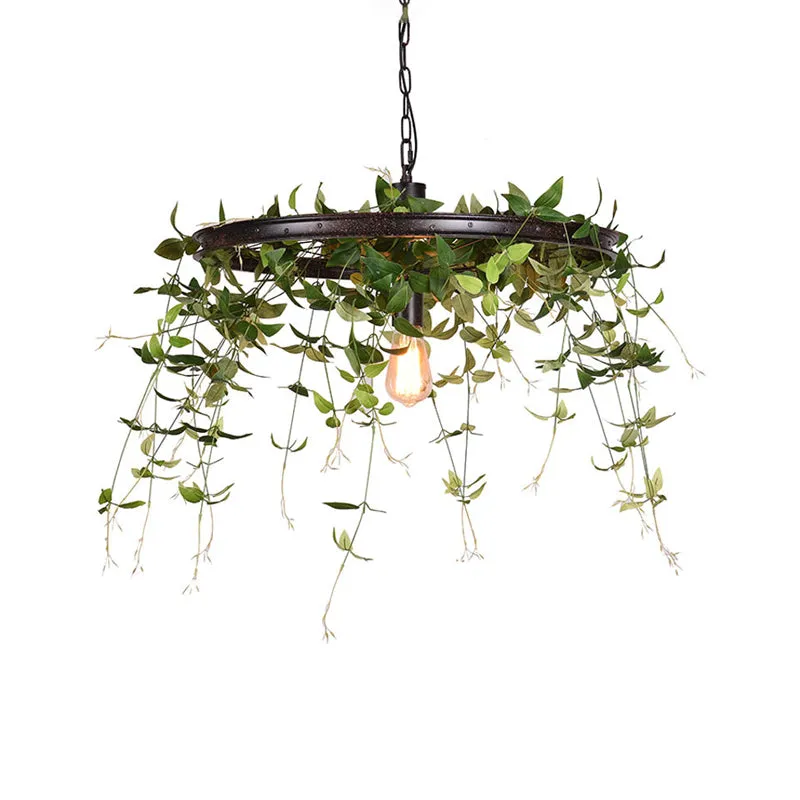 Black Metal Farmhouse Hanging Lamp Kit - 12.5"/15" W 1-Head Pendant Light with Plant Deco for Restaurants