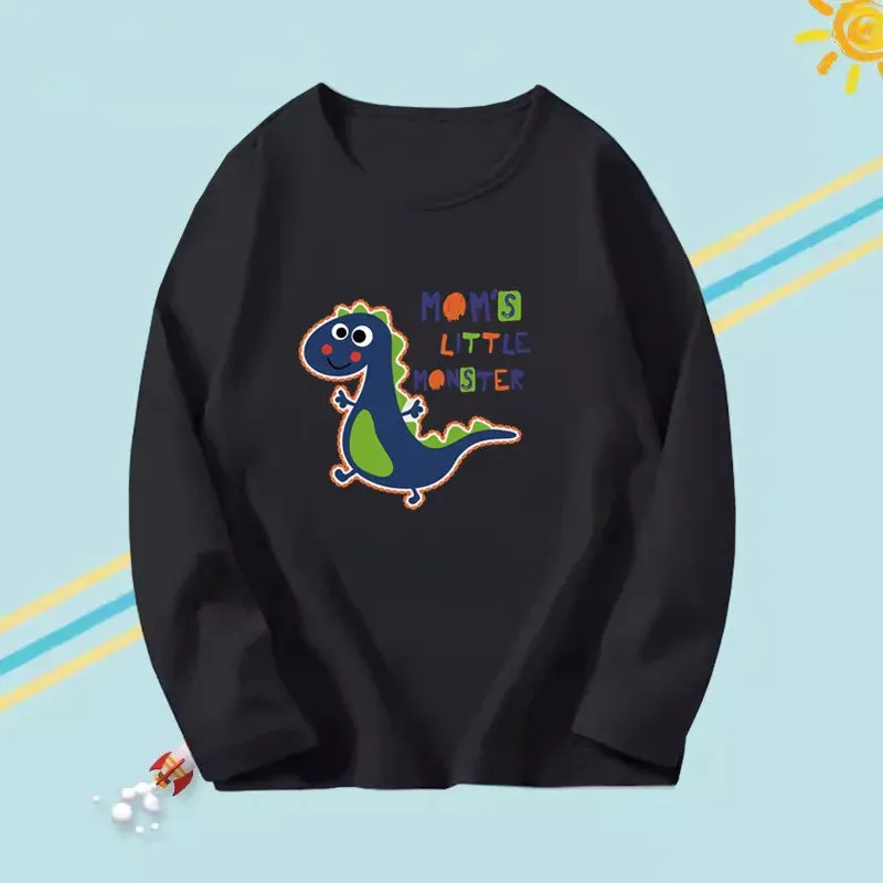 Boys 'Moms Little Monster' Long Cartoon Dinosaur Shirt