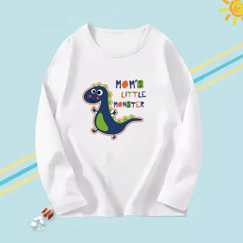 Boys 'Moms Little Monster' Long Cartoon Dinosaur Shirt