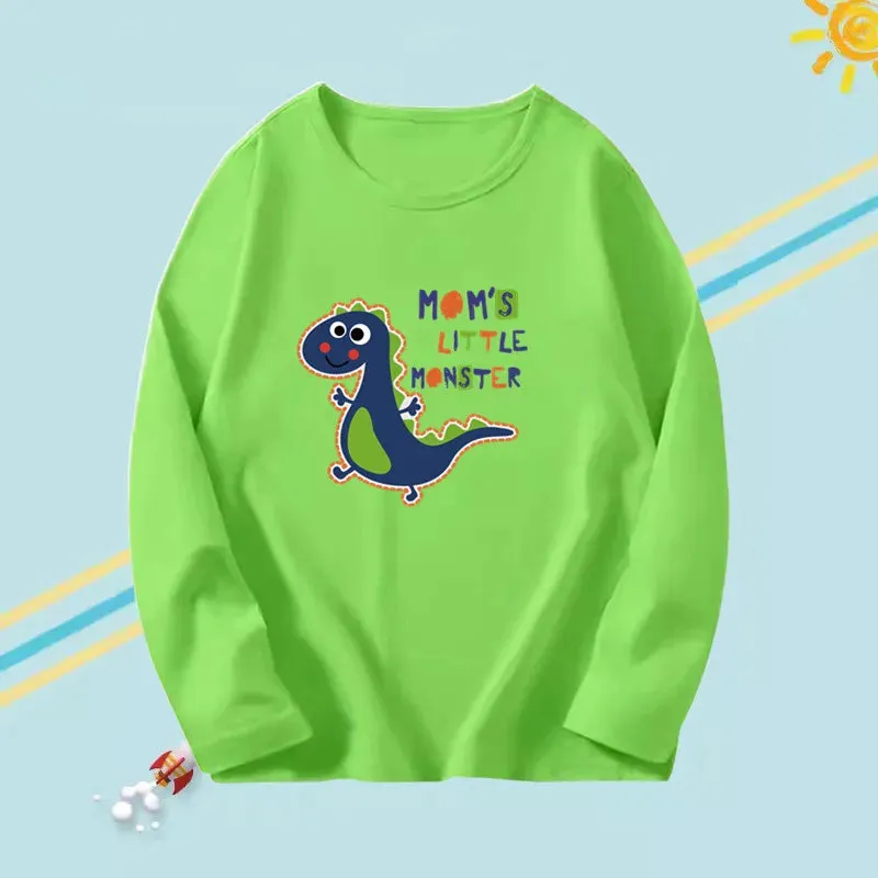 Boys 'Moms Little Monster' Long Cartoon Dinosaur Shirt