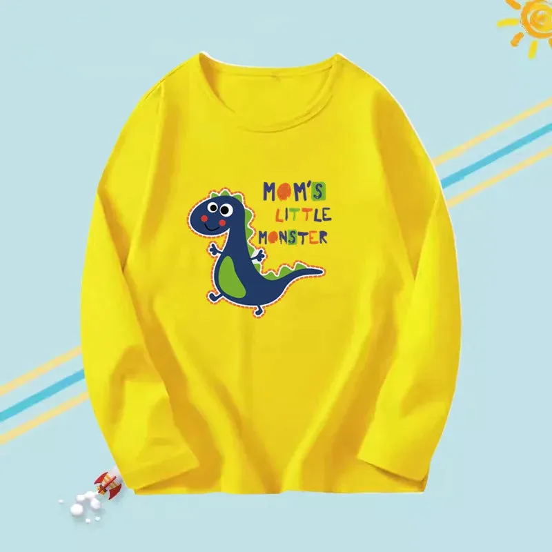 Boys 'Moms Little Monster' Long Cartoon Dinosaur Shirt