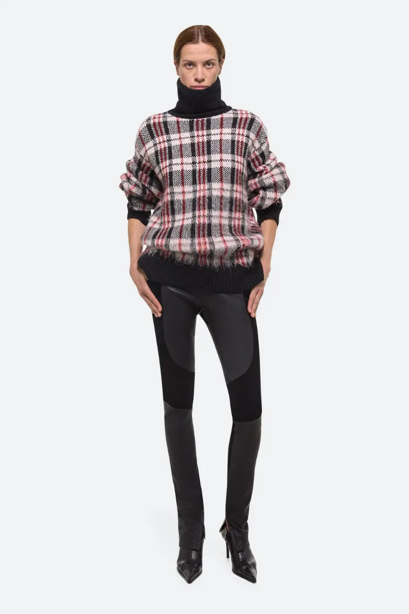 Brushed Plaid Turtleneck Sweater