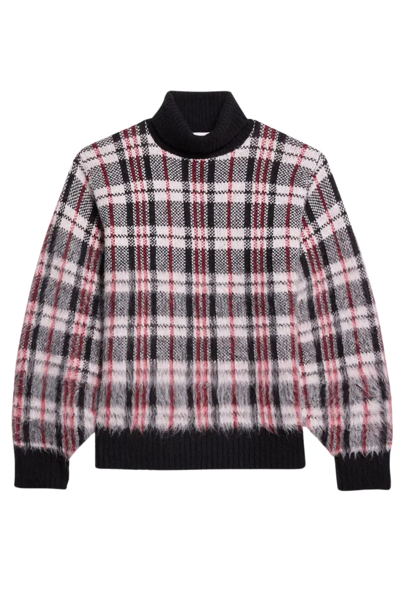 Brushed Plaid Turtleneck Sweater