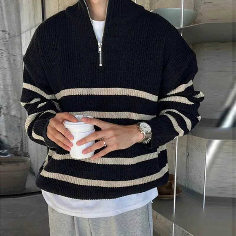 ChicMy-Fall Outfits -Men's Outfits Autumn Clothing Men's Luxury Knitted Pullover Sweater Korean Turtleneck Zipper Long Sleeve Loose Stylish Knitwear 2024 New