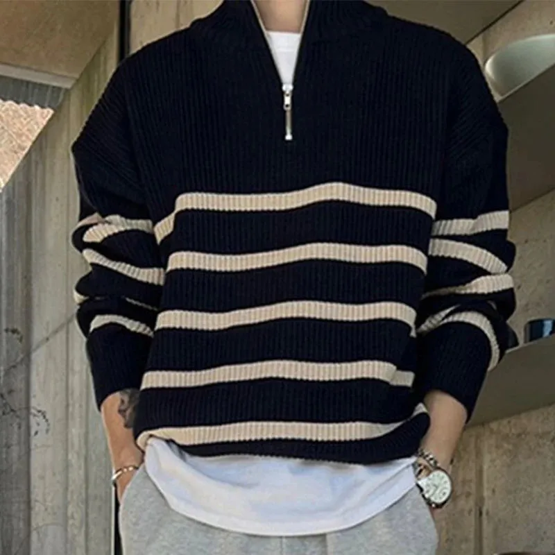 ChicMy-Fall Outfits -Men's Outfits Autumn Clothing Men's Luxury Knitted Pullover Sweater Korean Turtleneck Zipper Long Sleeve Loose Stylish Knitwear 2024 New