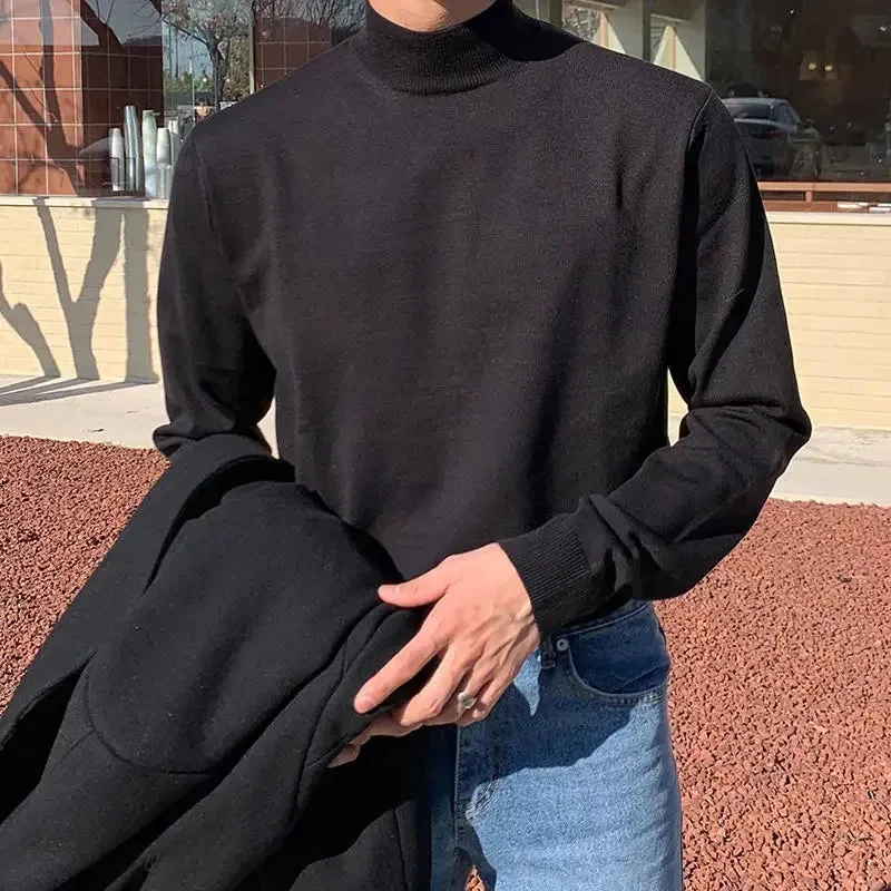 ChicMy-Fall Outfits -Solid-color Half Turtleneck Bottoming Sweater Men Long Sleeve Korean Fashion Autumn and Winter Casual All-match Pullover Men