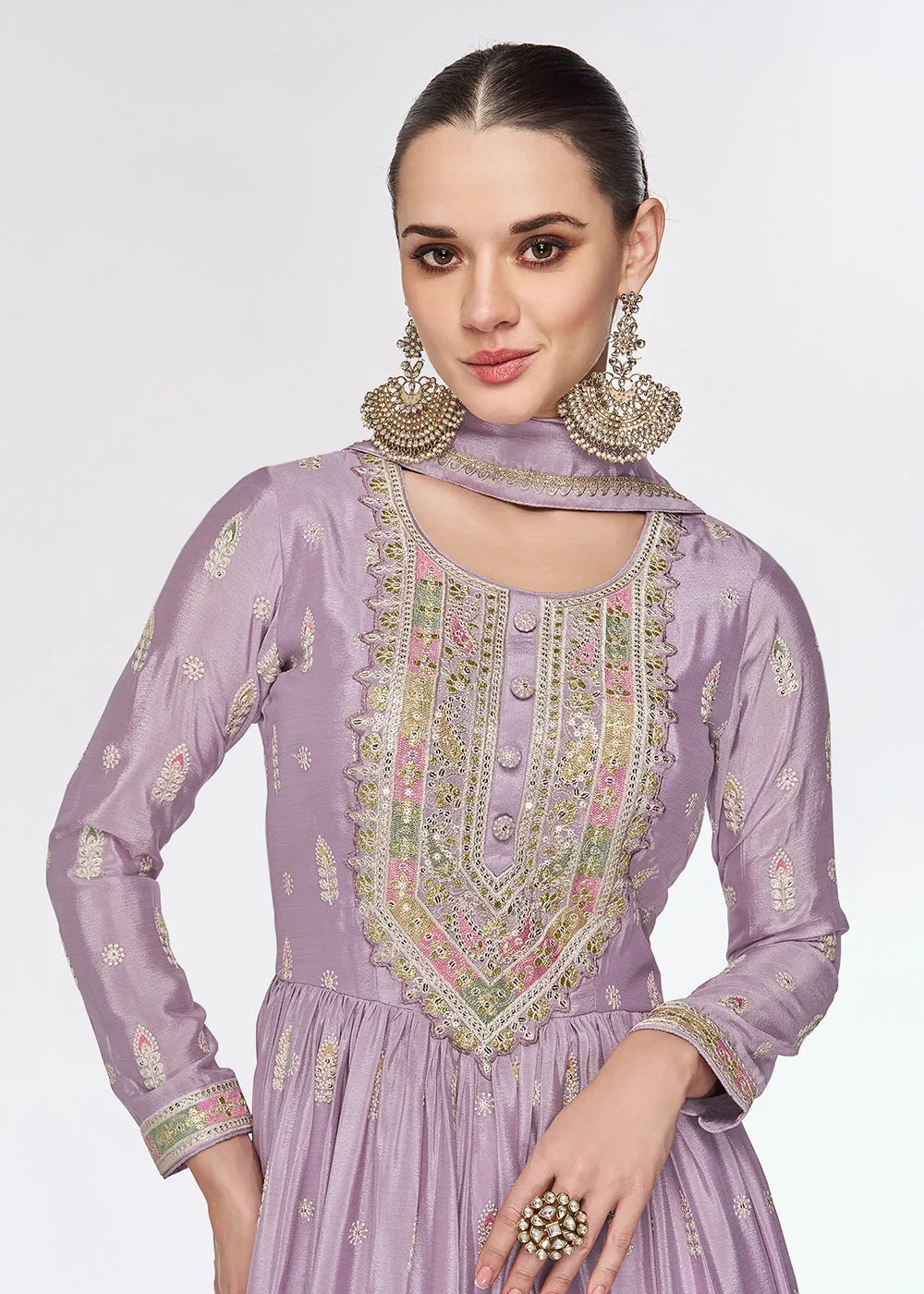 Chinnon Premium Lavender Embroidered Wedding Anarkali Suit