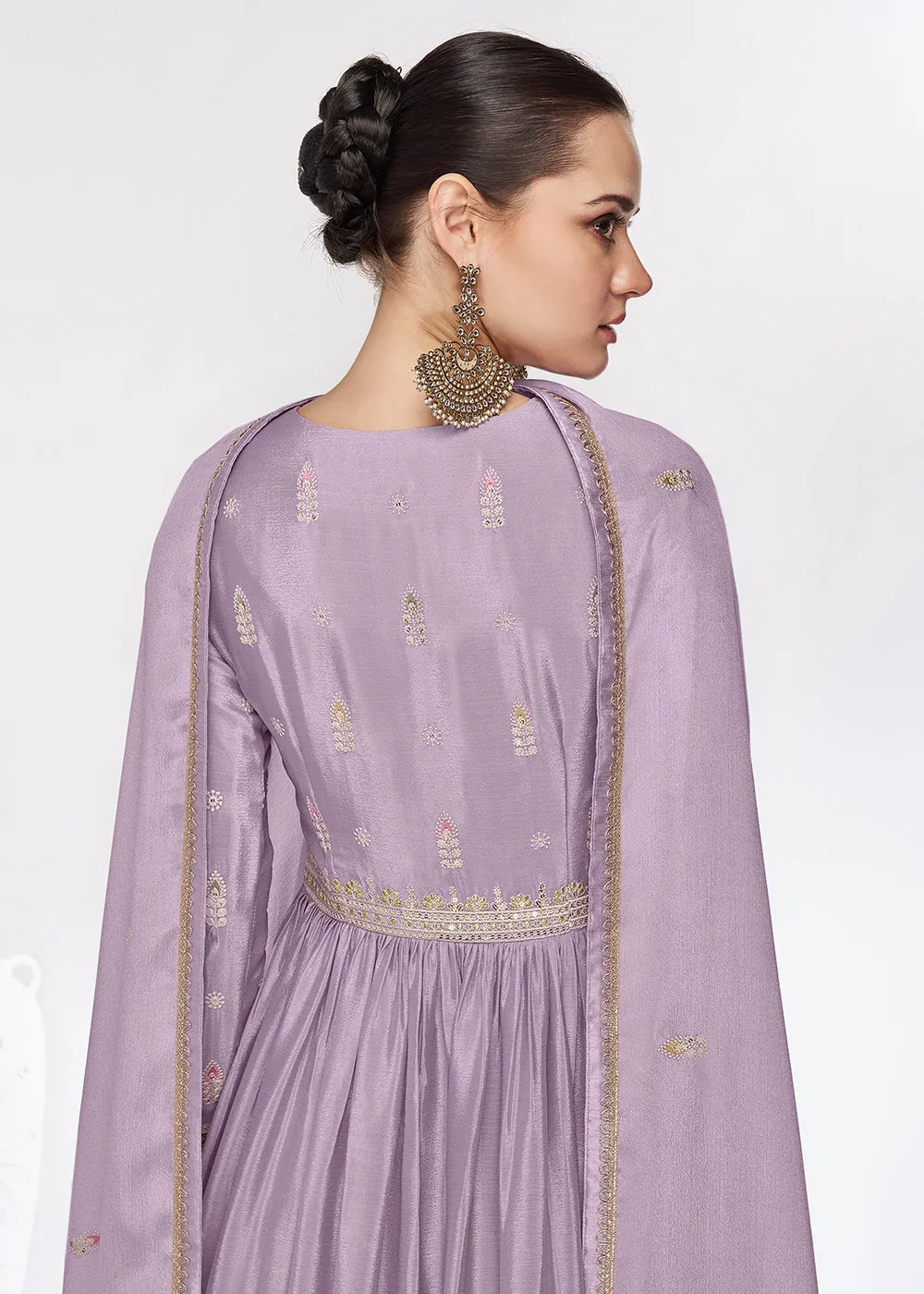 Chinnon Premium Lavender Embroidered Wedding Anarkali Suit