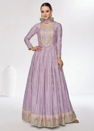 Chinnon Premium Lavender Embroidered Wedding Anarkali Suit