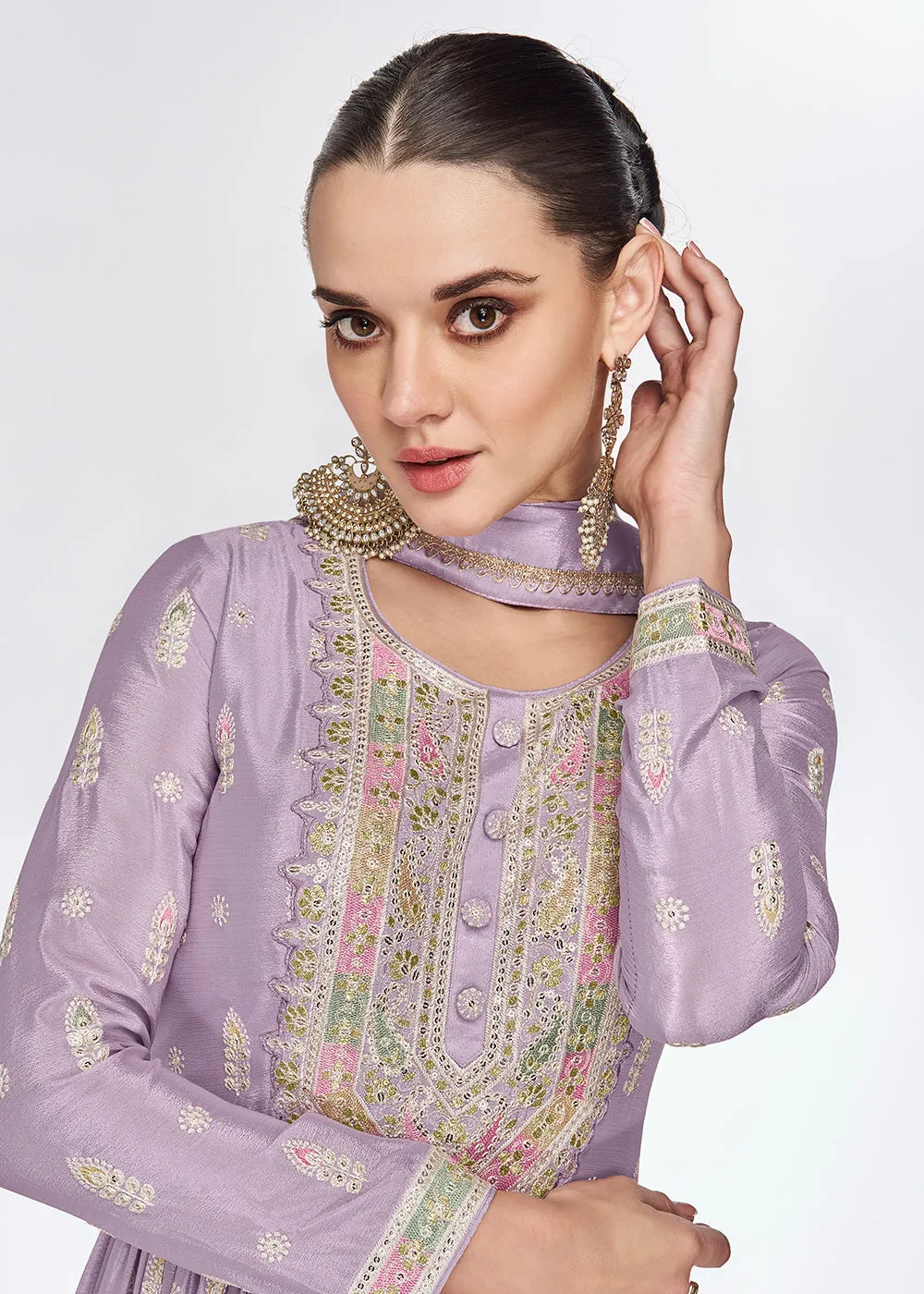 Chinnon Premium Lavender Embroidered Wedding Anarkali Suit