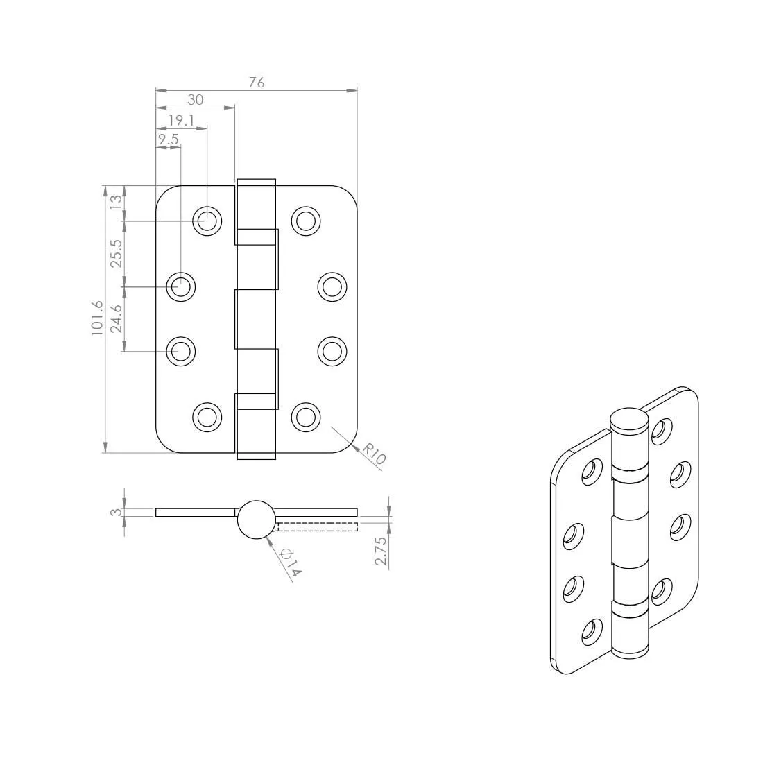 Concord XL 400mm Back to Back Pull Handle Pack - 3 Radius Cornered Hinges - Satin Stainless Steel