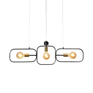 Contemporary 3-Head Frame Pendant Chandelier: Black & Gold Suspended Lighting Fixture