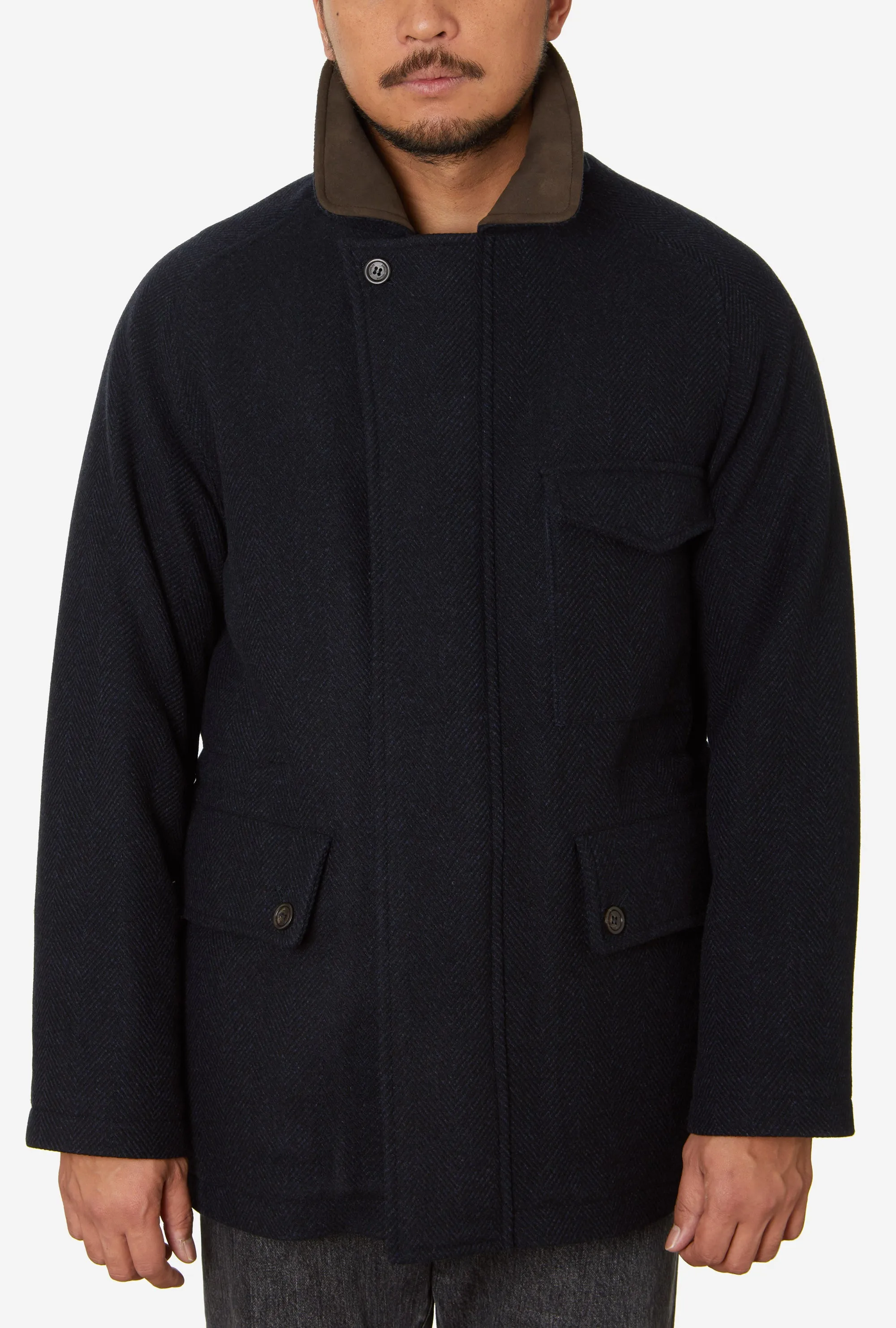 Country Coat Wool-Cashmere Navy Herringbone