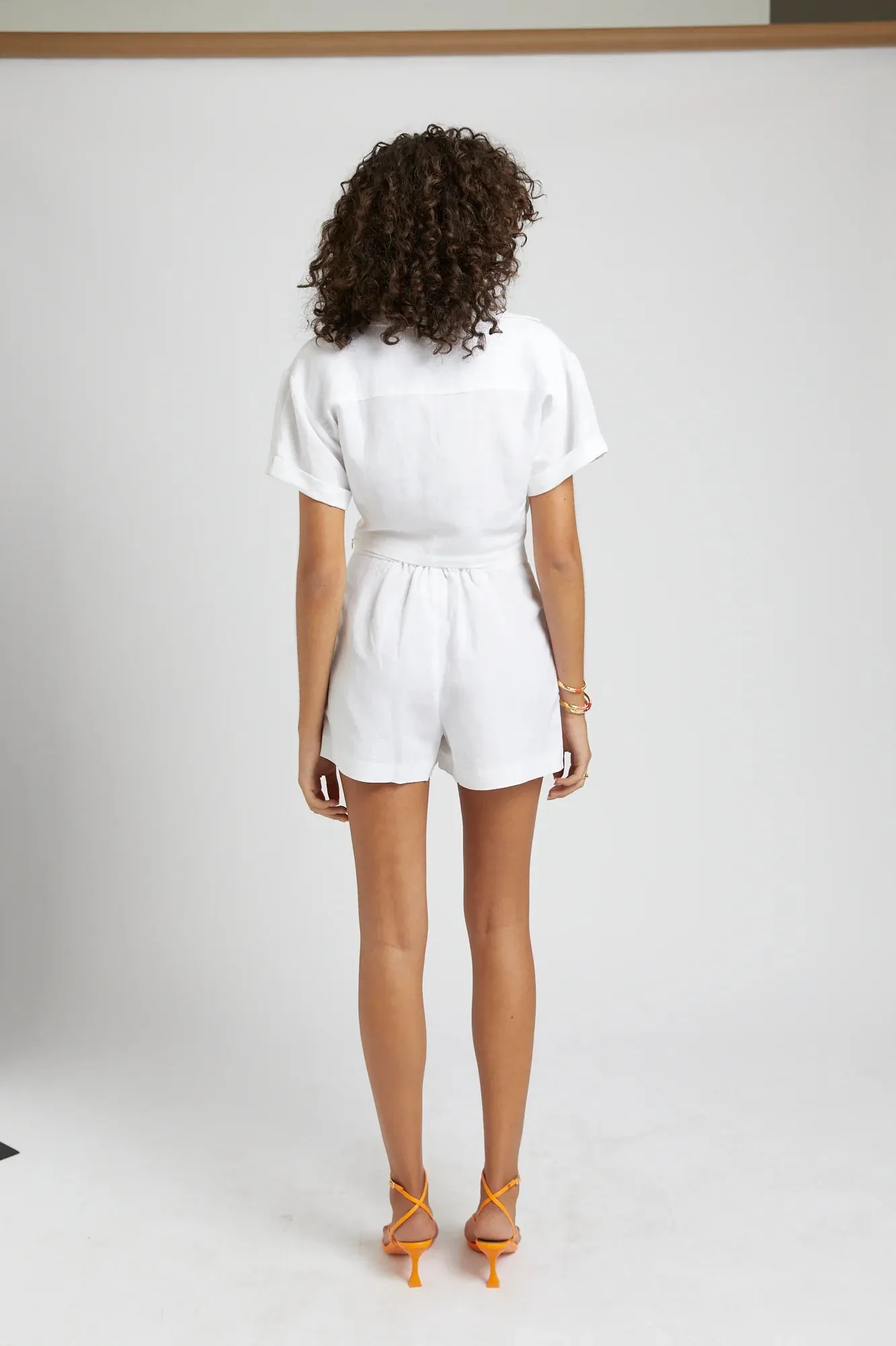 CROPPED LINEN TWIST SHIRT - WHITE