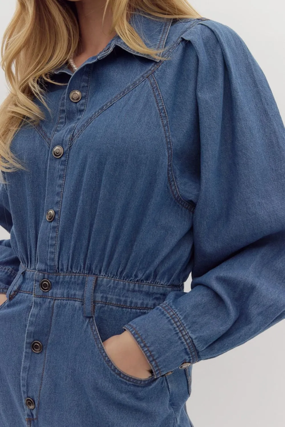 Denim Midi Shirt Dress w/ Side Slit