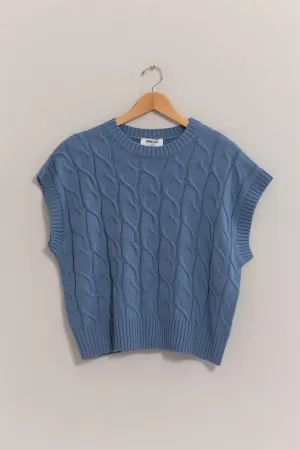 Dusty Blue Cable Knit Sleeveless Sweater Top