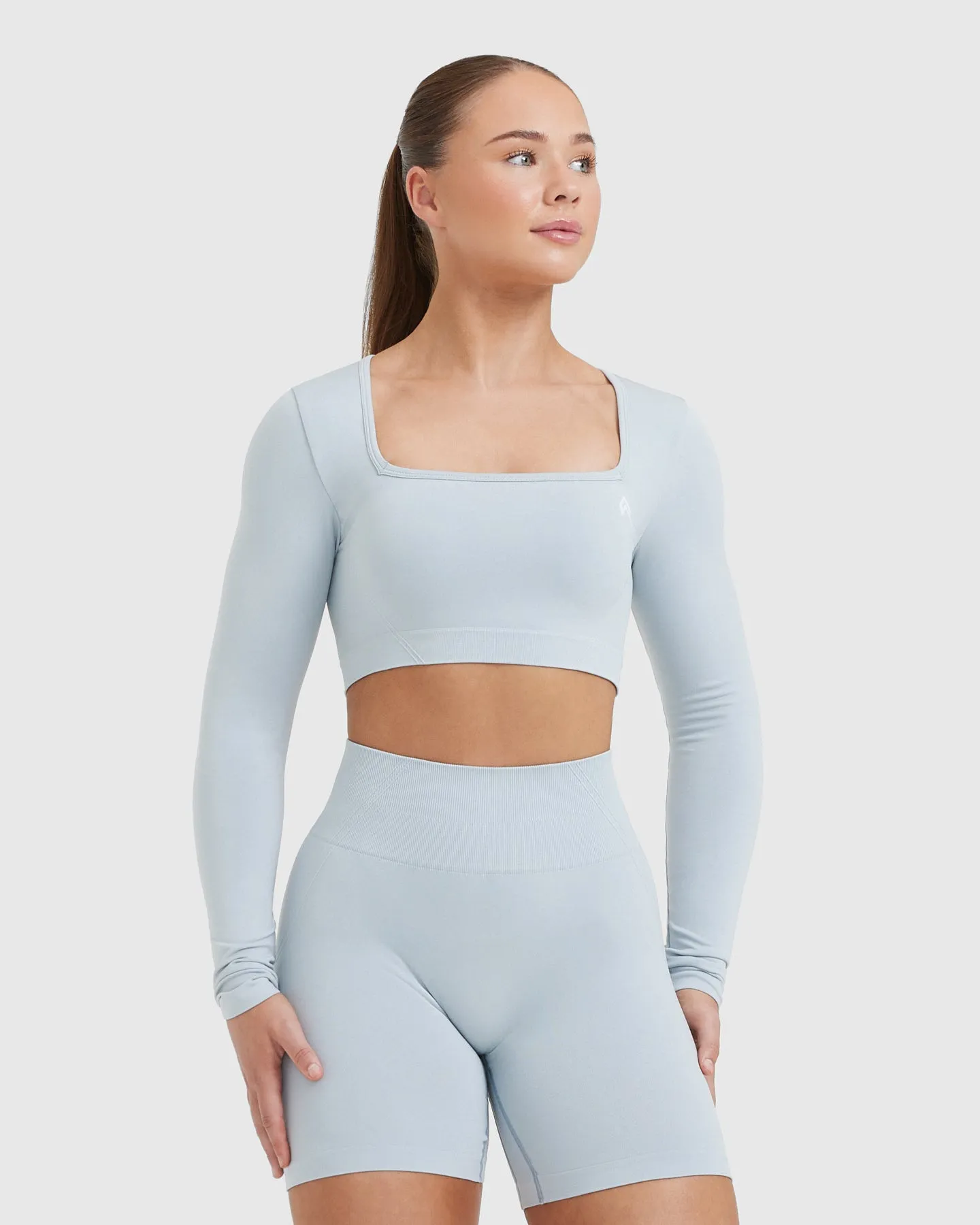 Effortless Square Neck Crop Long Sleeve Top | Ice Blue