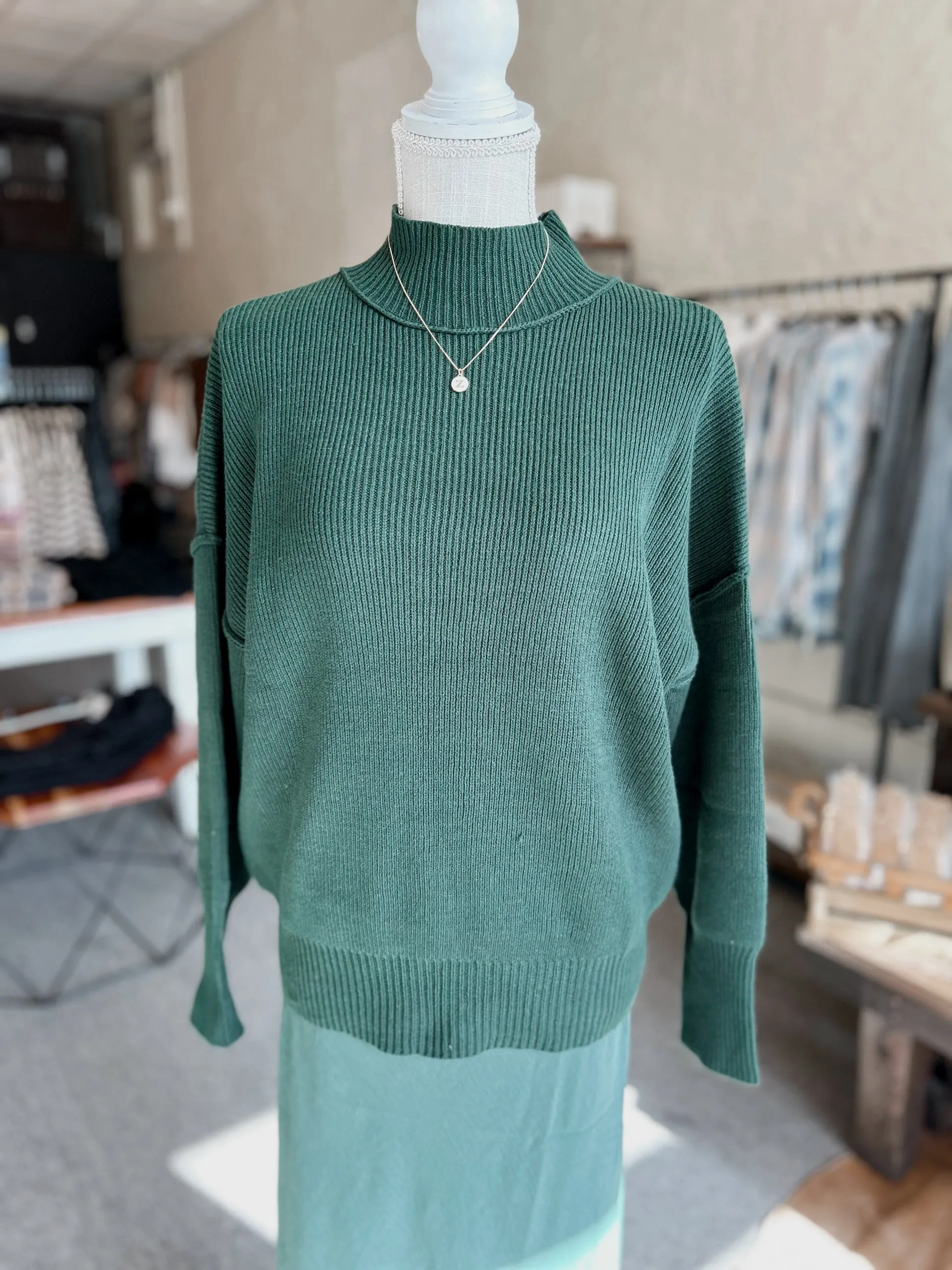 Evening Plans Ribbed Sweater - Hunter Green