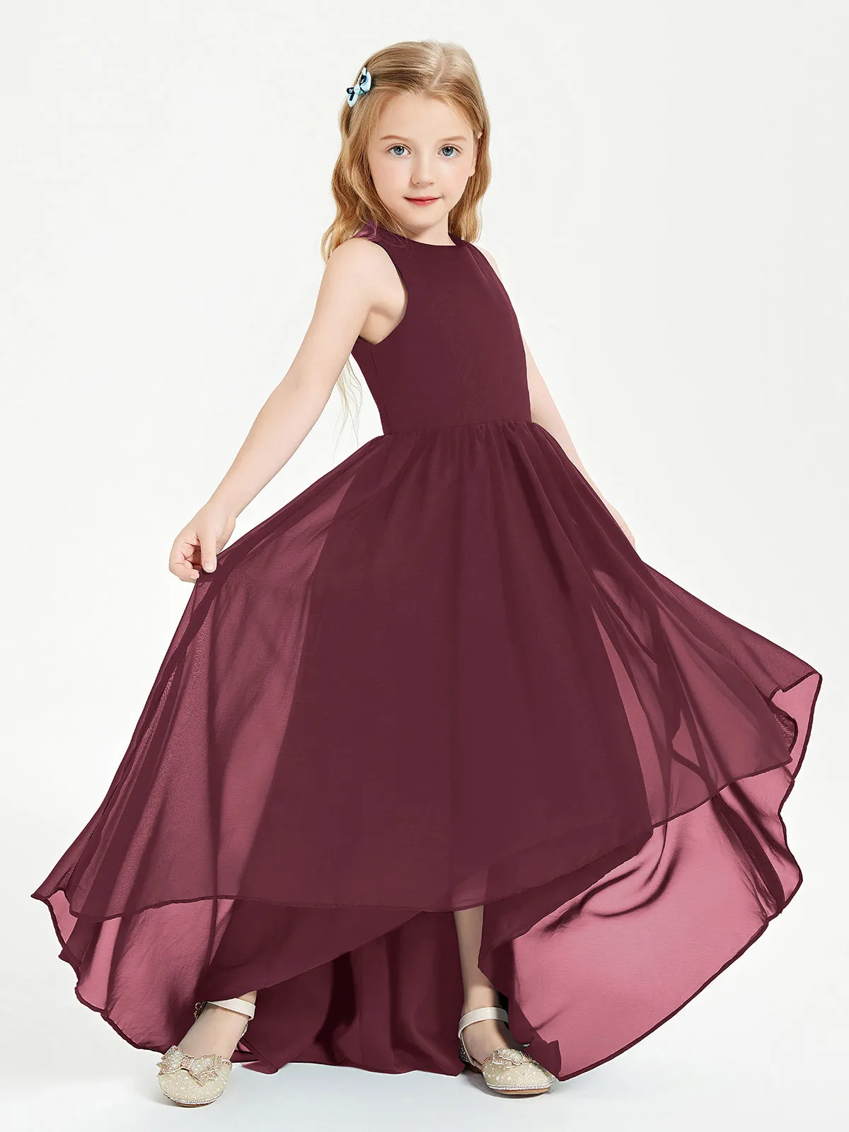 Exquisite Asymmetrical Junior Bridesmaid Dresses Scoop Neck Cabernet