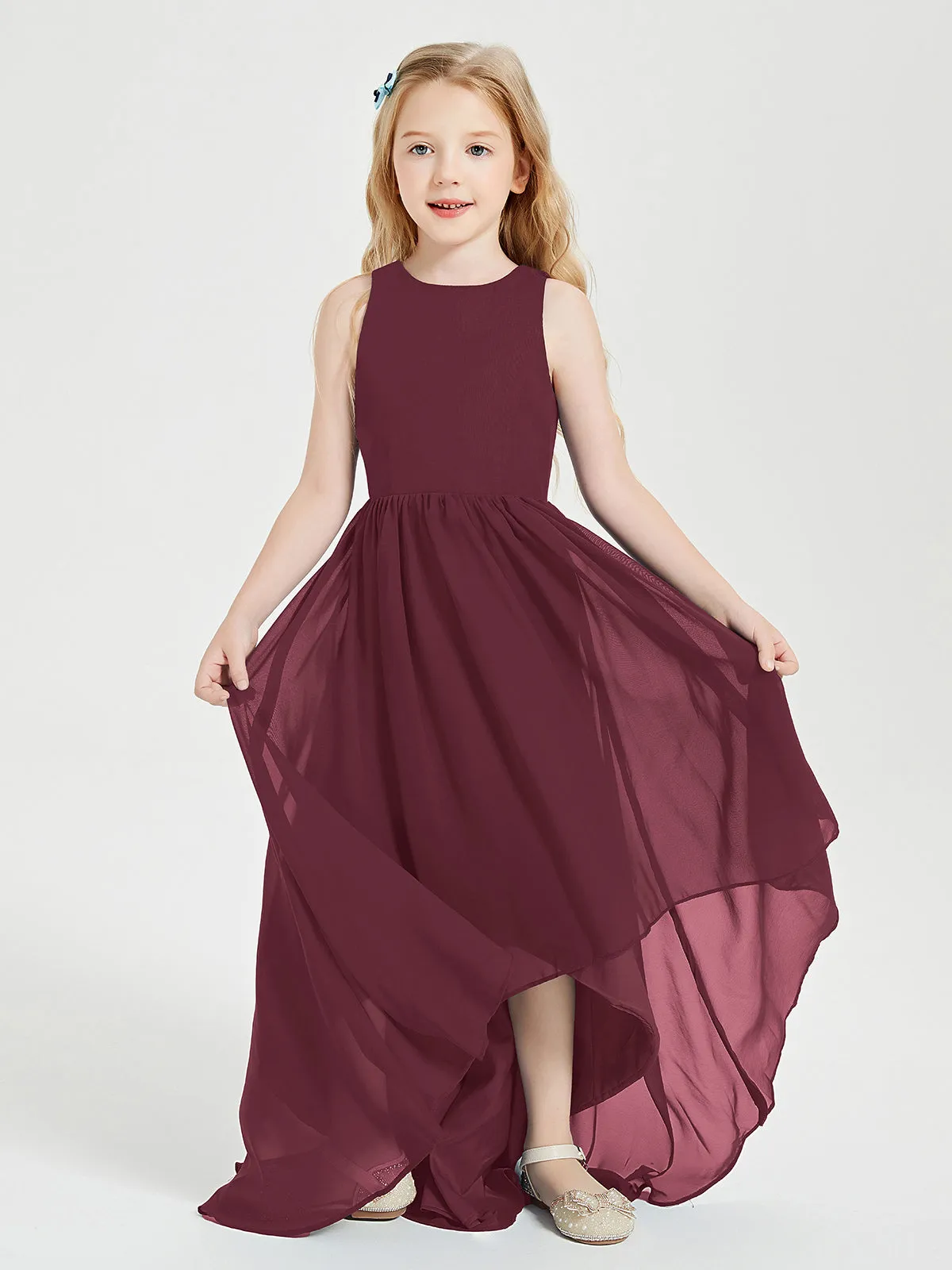 Exquisite Asymmetrical Junior Bridesmaid Dresses Scoop Neck Cabernet