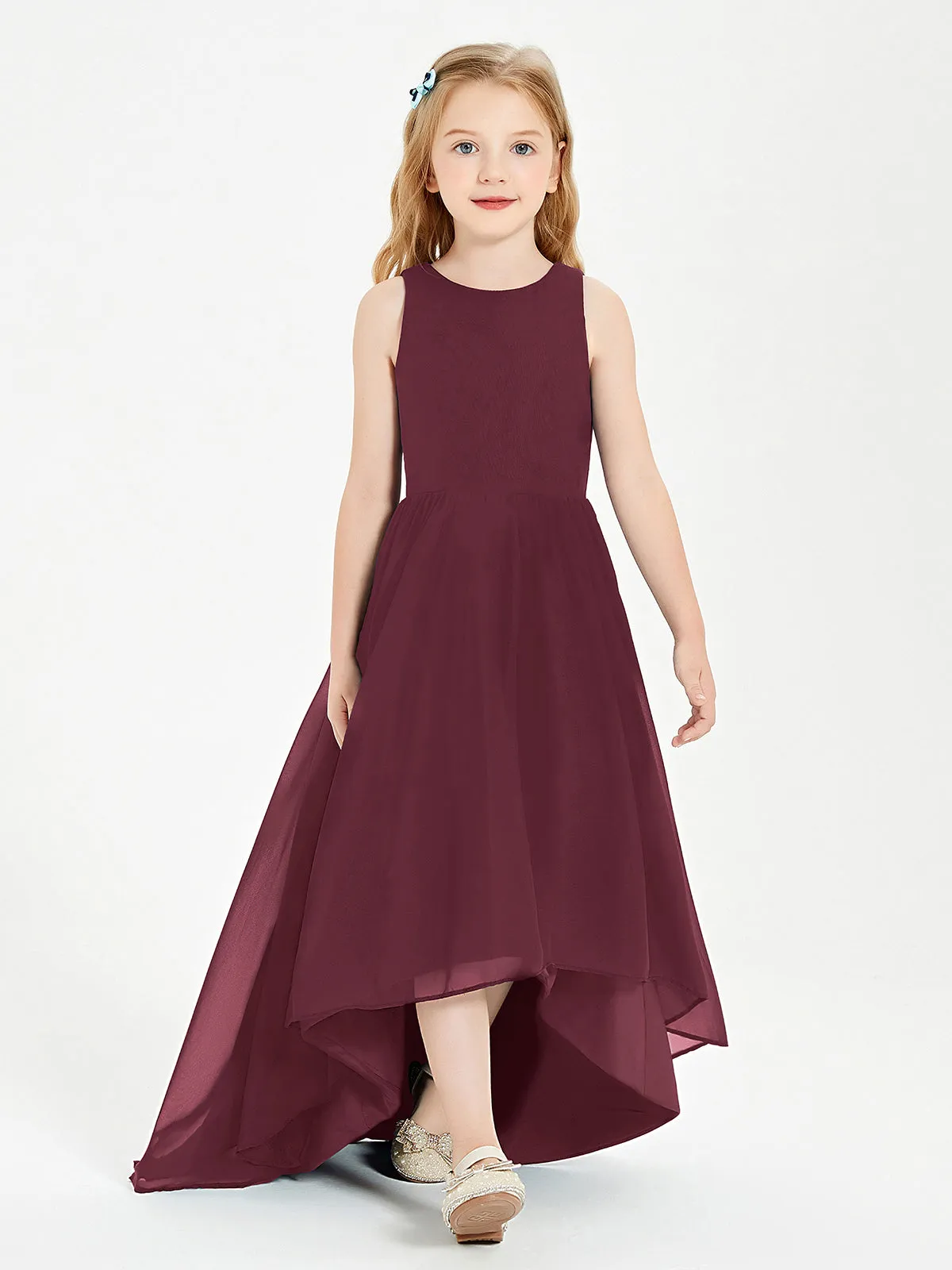 Exquisite Asymmetrical Junior Bridesmaid Dresses Scoop Neck Cabernet