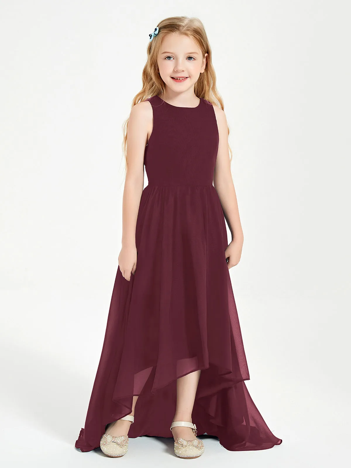 Exquisite Asymmetrical Junior Bridesmaid Dresses Scoop Neck Cabernet