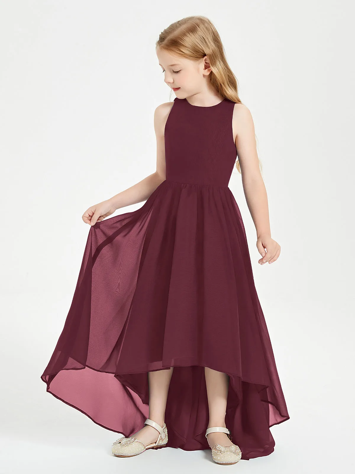 Exquisite Asymmetrical Junior Bridesmaid Dresses Scoop Neck Cabernet