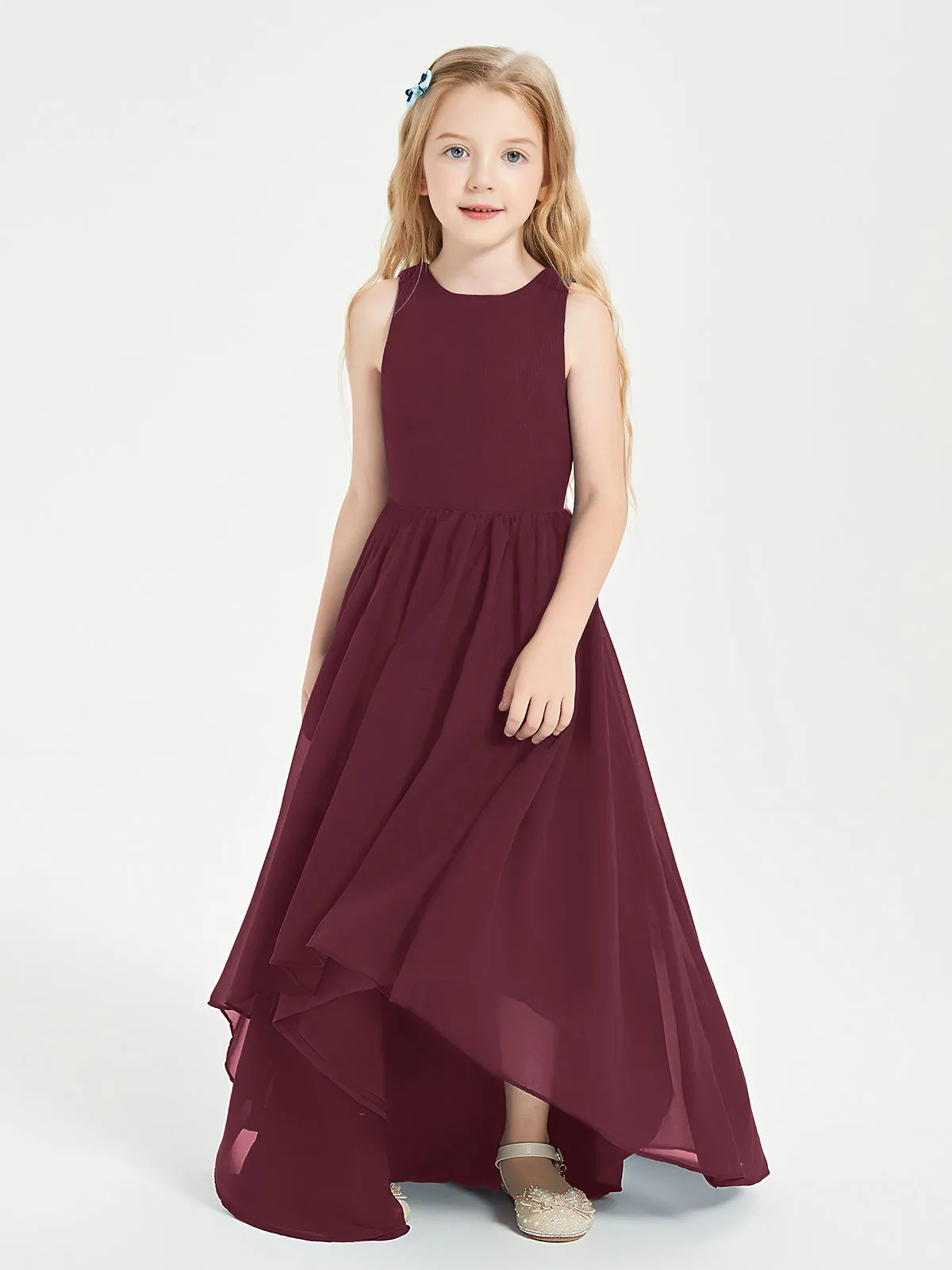 Exquisite Asymmetrical Junior Bridesmaid Dresses Scoop Neck Cabernet