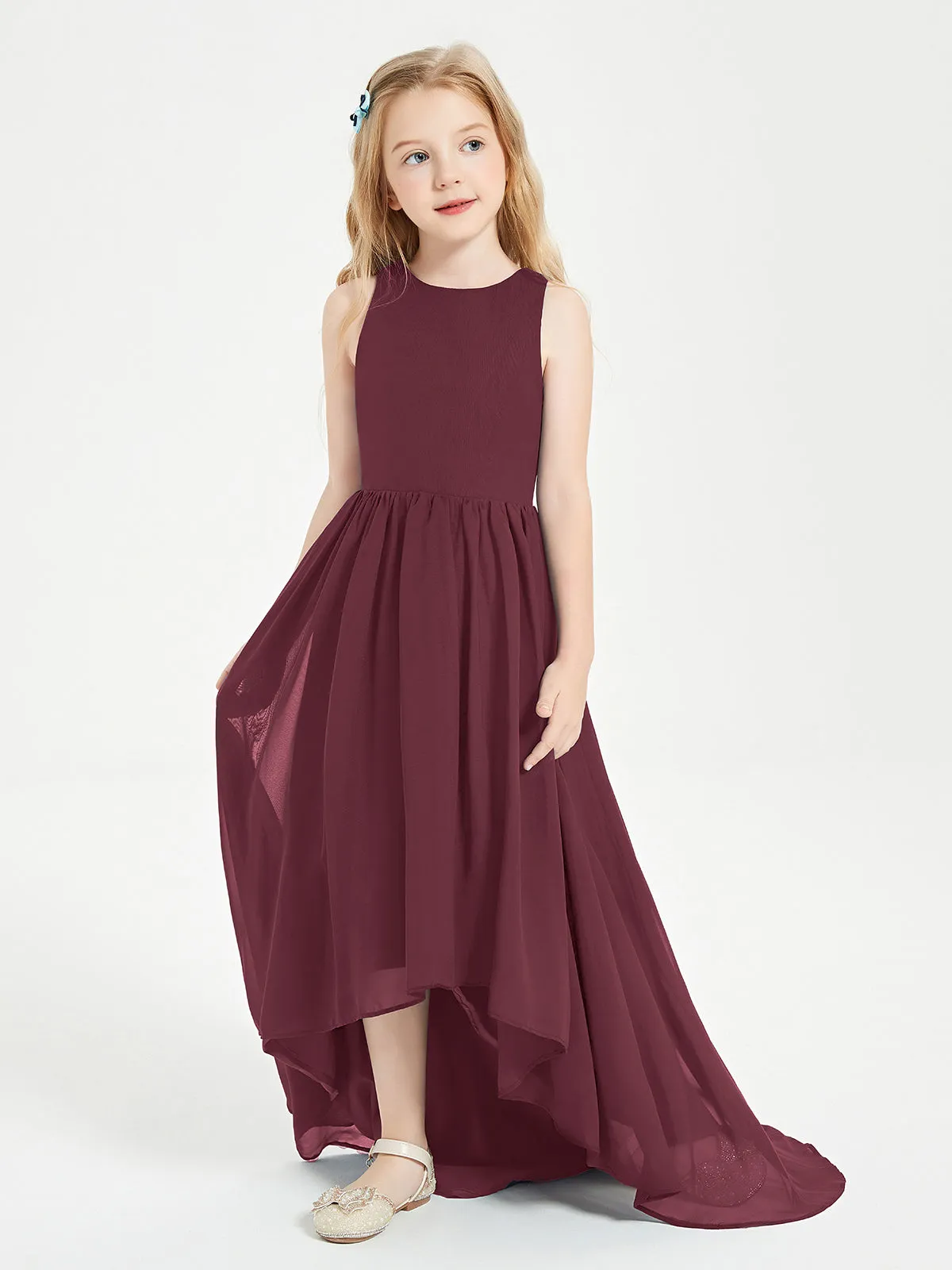 Exquisite Asymmetrical Junior Bridesmaid Dresses Scoop Neck Cabernet