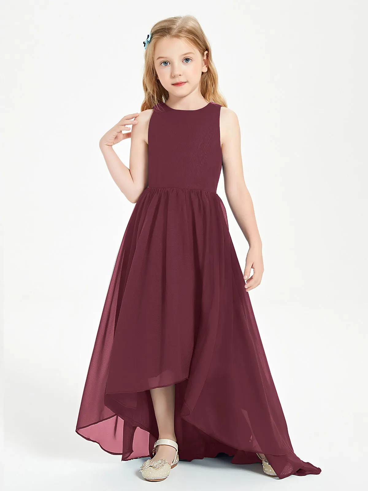 Exquisite Asymmetrical Junior Bridesmaid Dresses Scoop Neck Cabernet