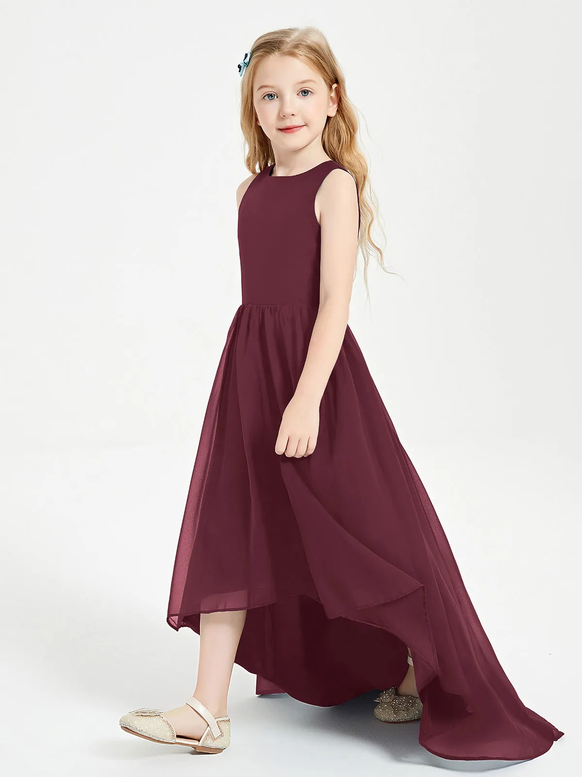 Exquisite Asymmetrical Junior Bridesmaid Dresses Scoop Neck Cabernet