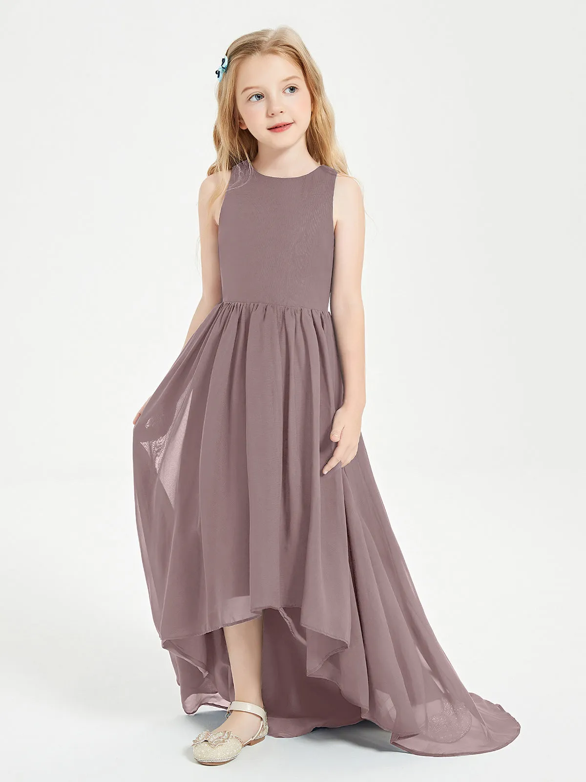 Exquisite Asymmetrical Junior Bridesmaid Dresses Scoop Neck Vintage Mauve