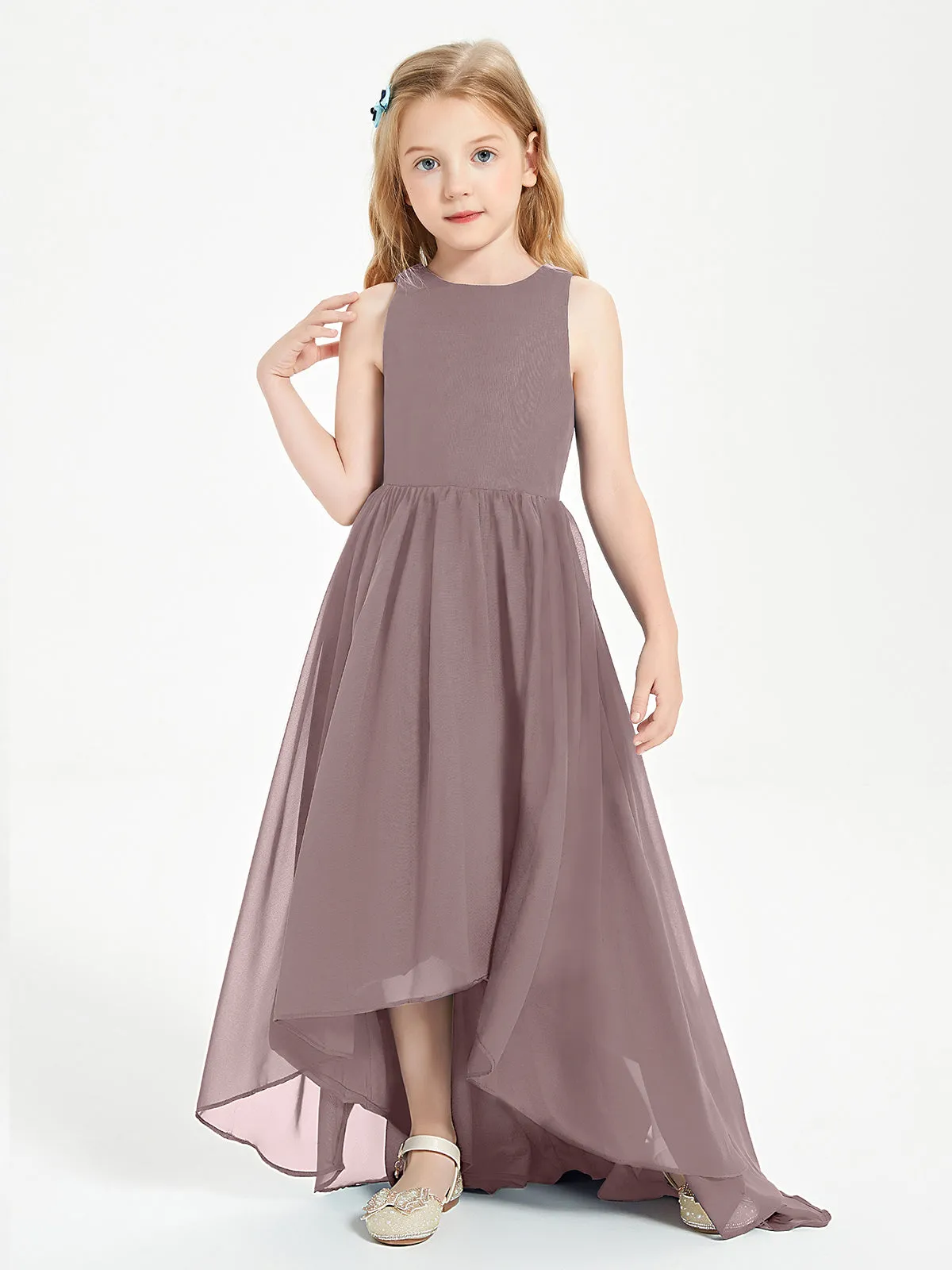 Exquisite Asymmetrical Junior Bridesmaid Dresses Scoop Neck Vintage Mauve