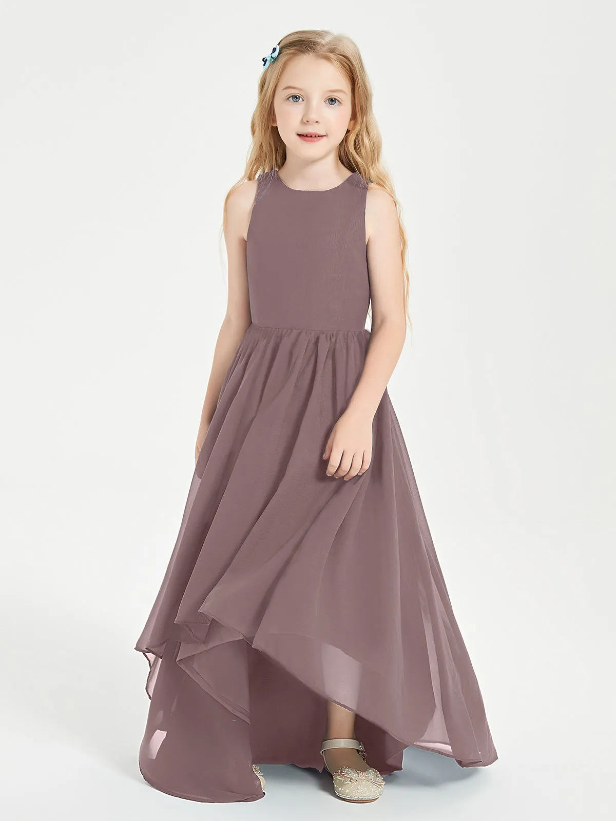 Exquisite Asymmetrical Junior Bridesmaid Dresses Scoop Neck Vintage Mauve