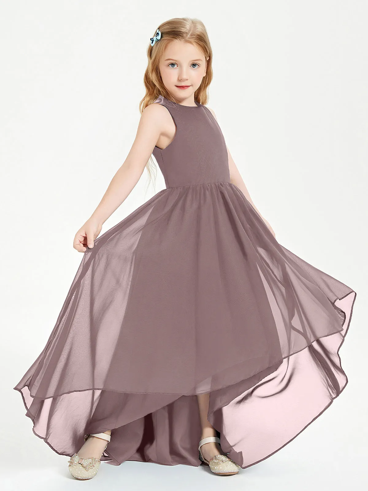 Exquisite Asymmetrical Junior Bridesmaid Dresses Scoop Neck Vintage Mauve