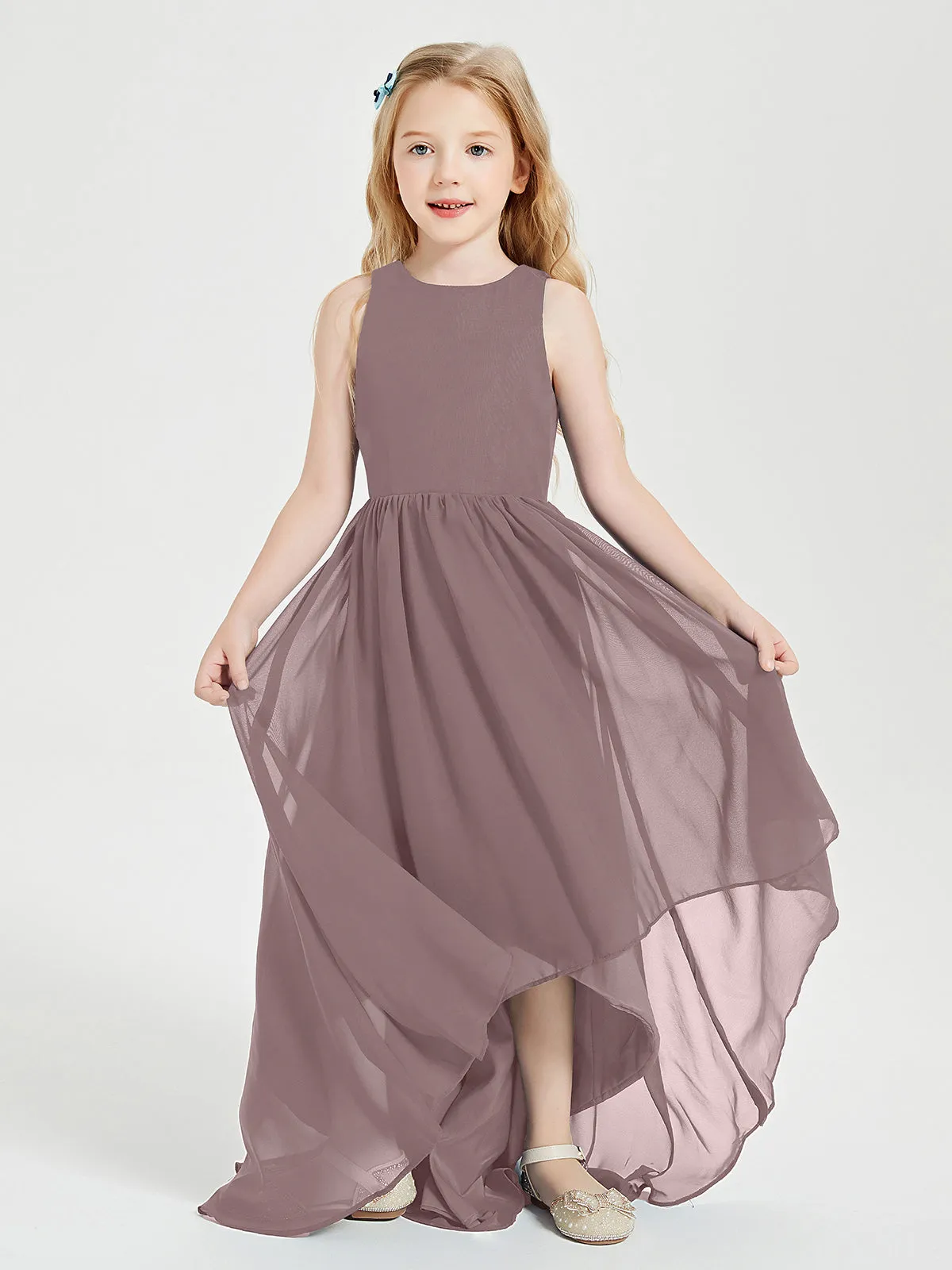 Exquisite Asymmetrical Junior Bridesmaid Dresses Scoop Neck Vintage Mauve