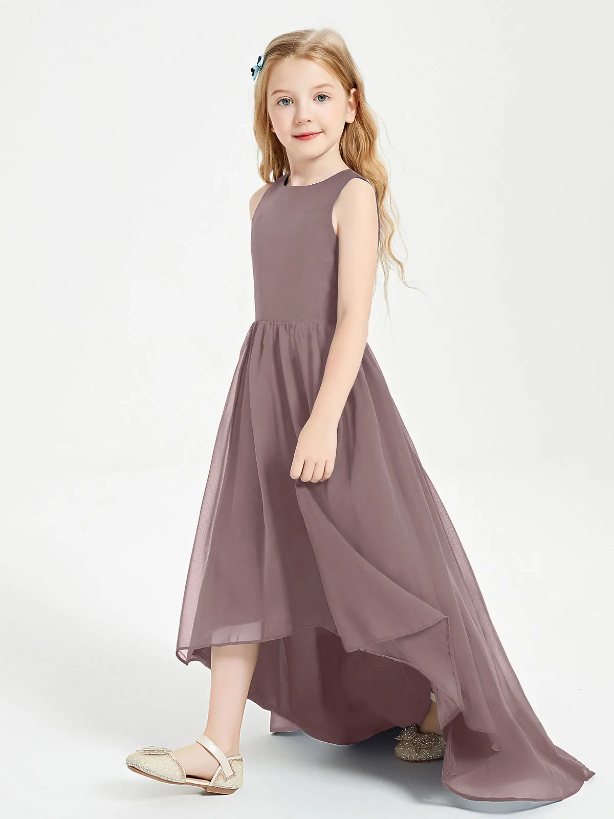 Exquisite Asymmetrical Junior Bridesmaid Dresses Scoop Neck Vintage Mauve