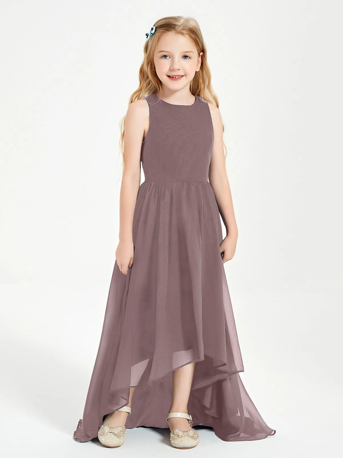 Exquisite Asymmetrical Junior Bridesmaid Dresses Scoop Neck Vintage Mauve