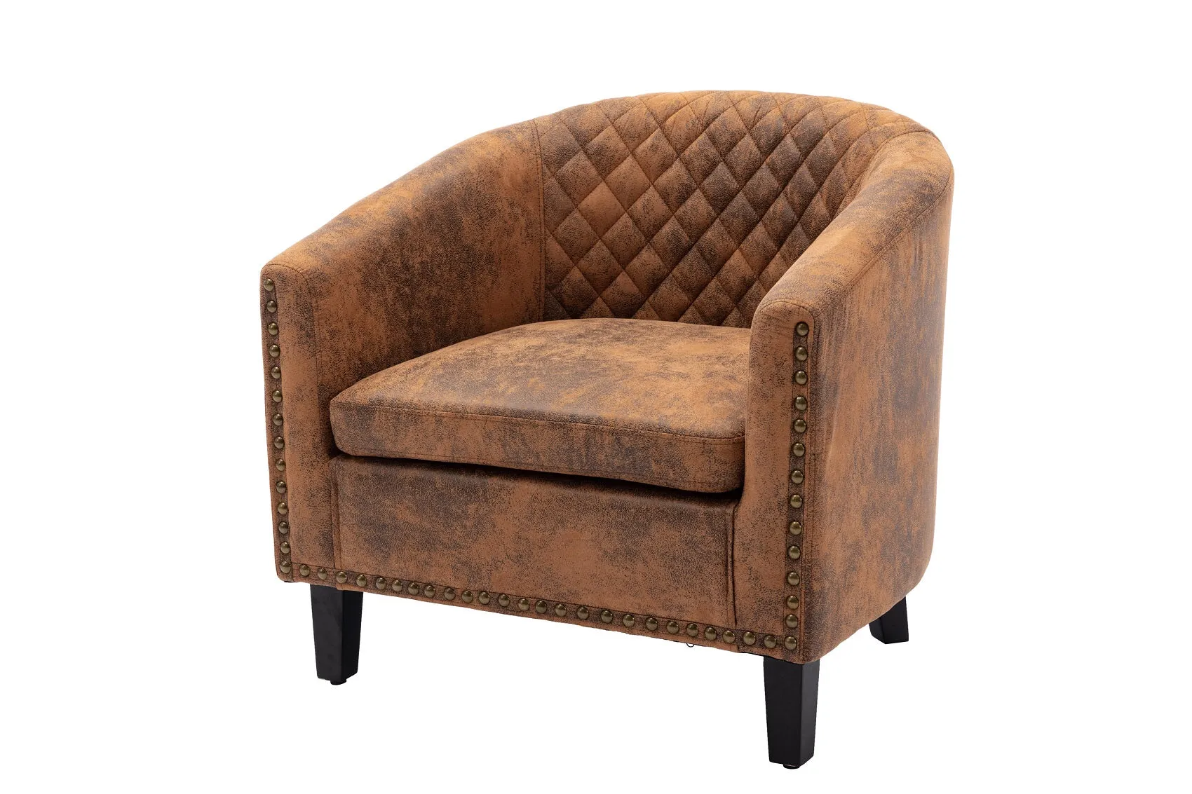 Fablise Accent Barrel Armchair with Nailheads in Light Coffee