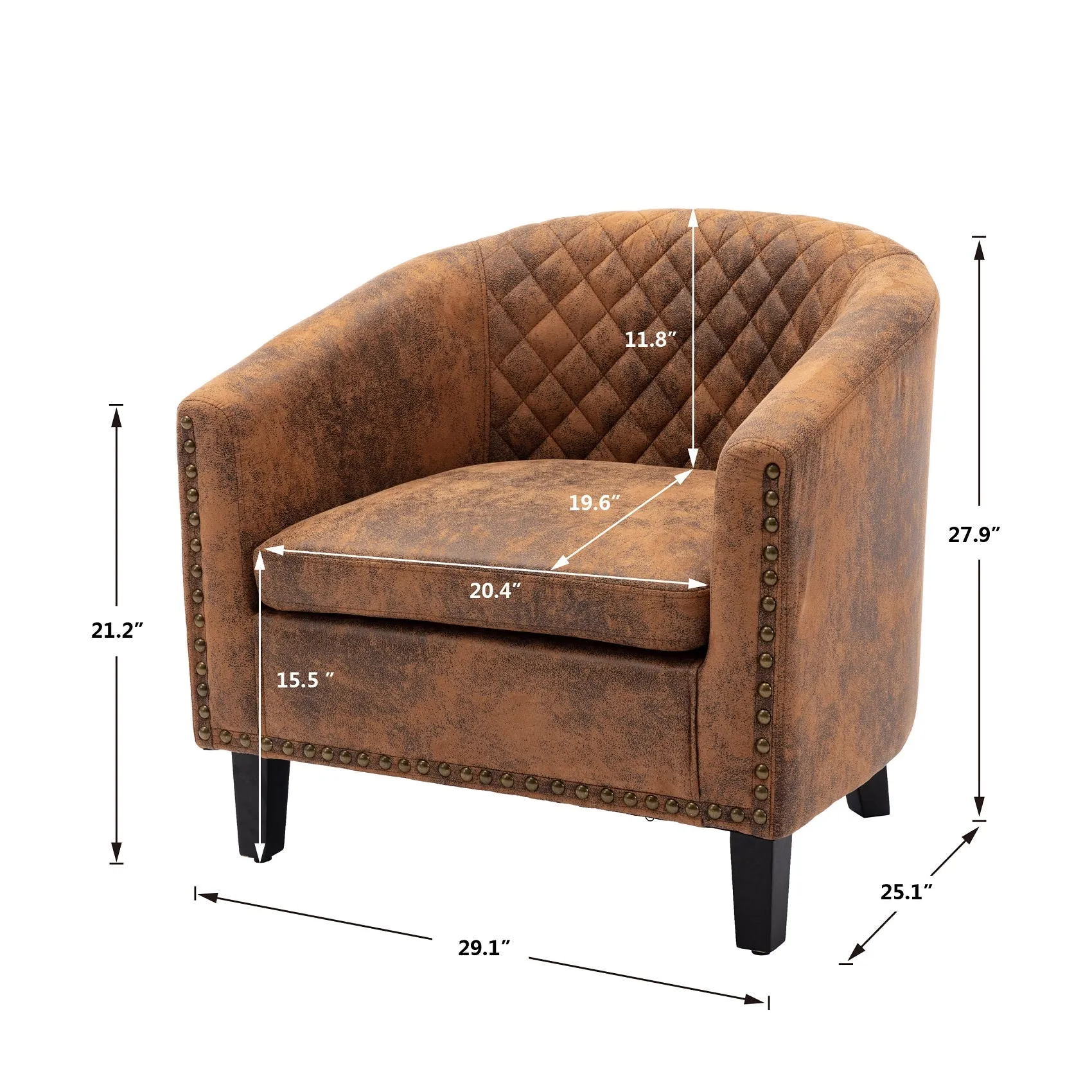 Fablise Accent Barrel Armchair with Nailheads in Light Coffee