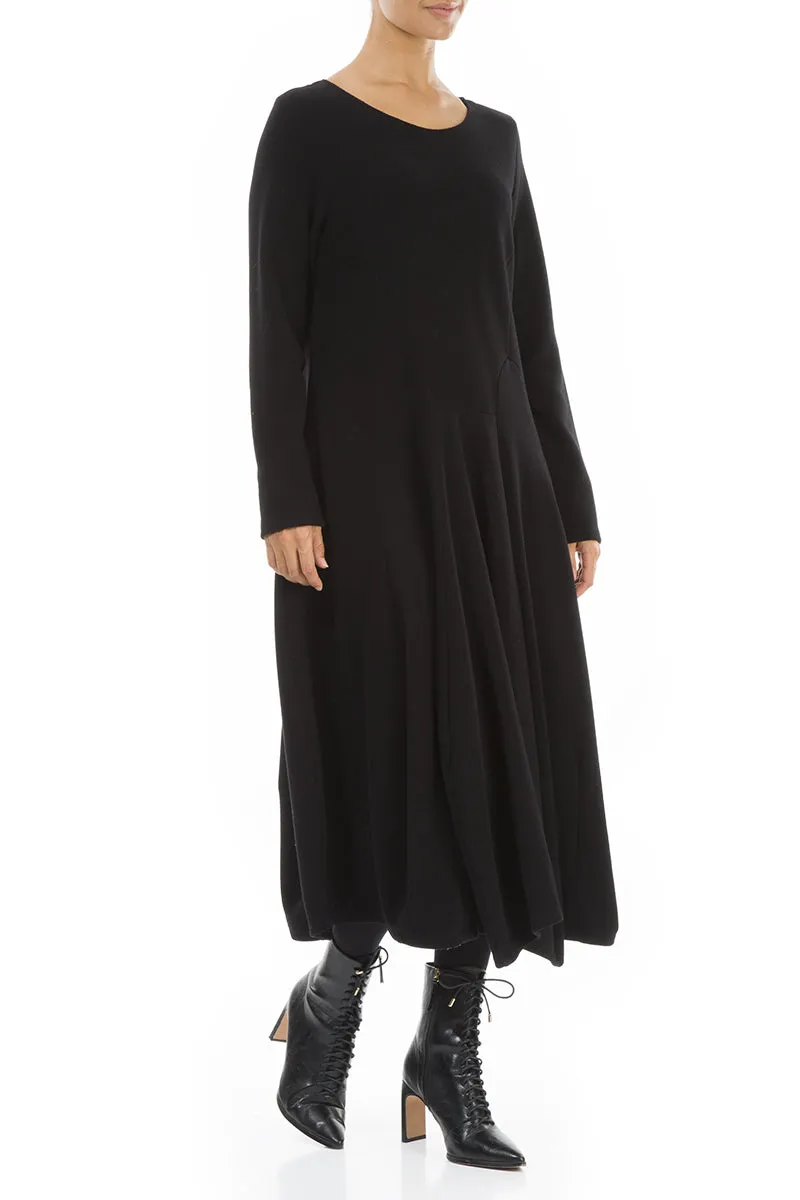 Flared Black Jersey Cotton Dress