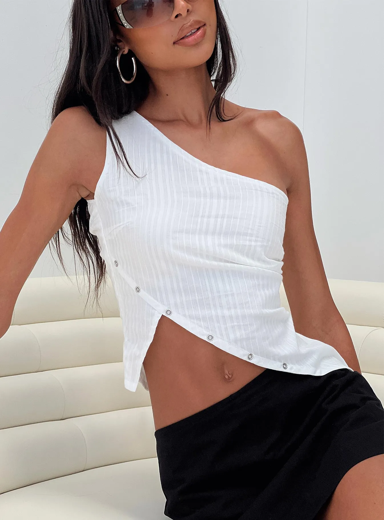 Flyss One Shoulder Top White