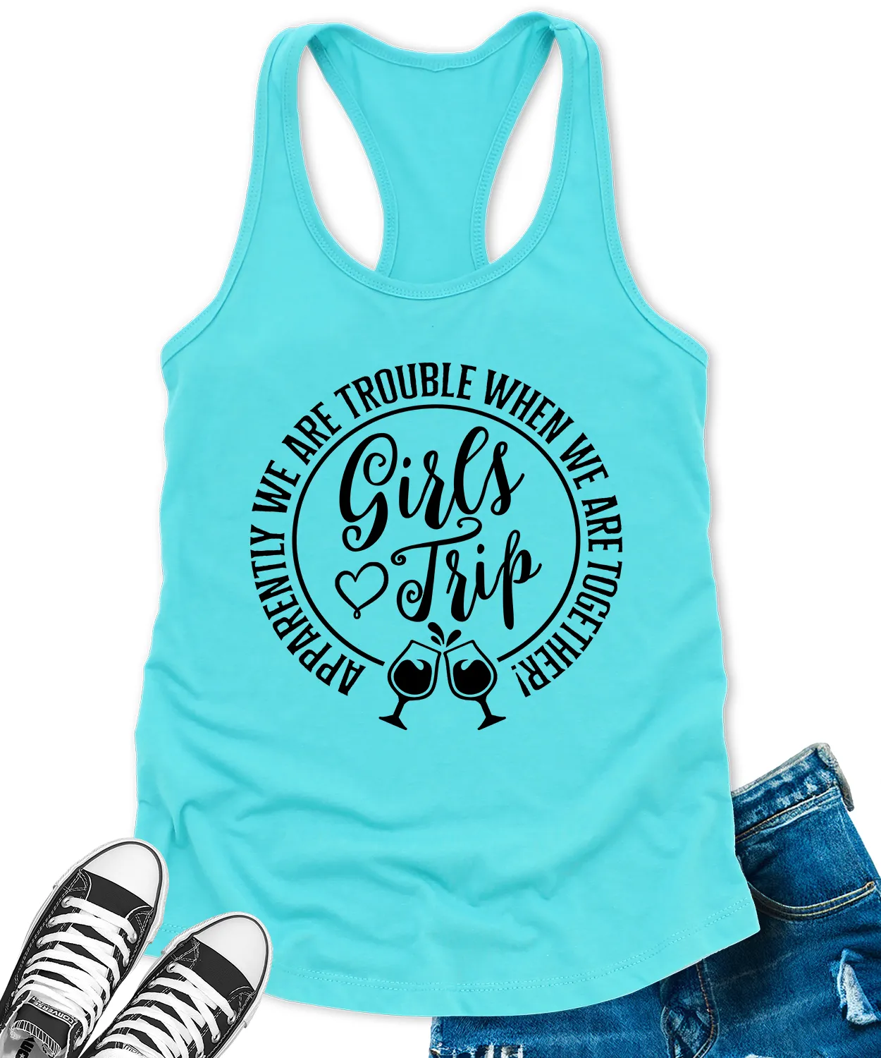 Girls Trip 2024 Tank Top for Women Apparently We are Trouble Letter Print Sleeveless Summer Racerback Tops